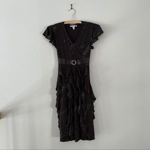 Girls Brown and Gold Sparkly Short Sleeve Surplice Neckline Formal Dress